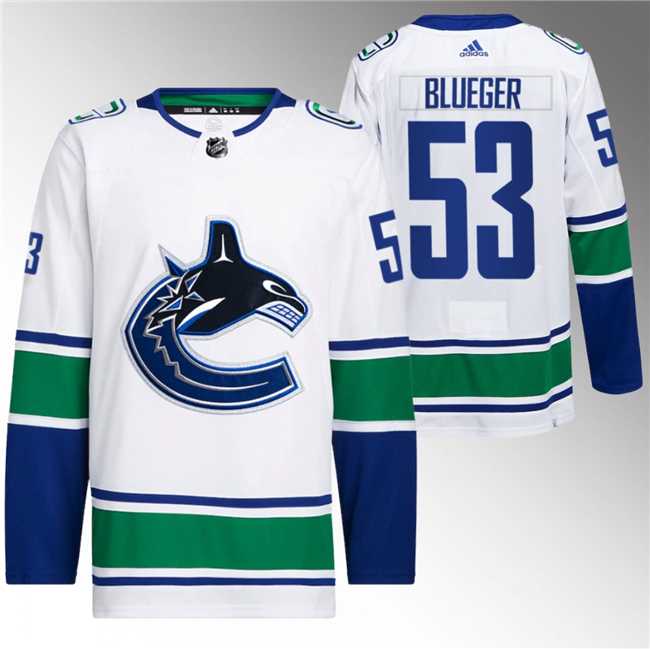 Mens Vancouver Canucks #53 Teddy Blueger White Retro Stitched Jersey->vancouver canucks->NHL Jersey